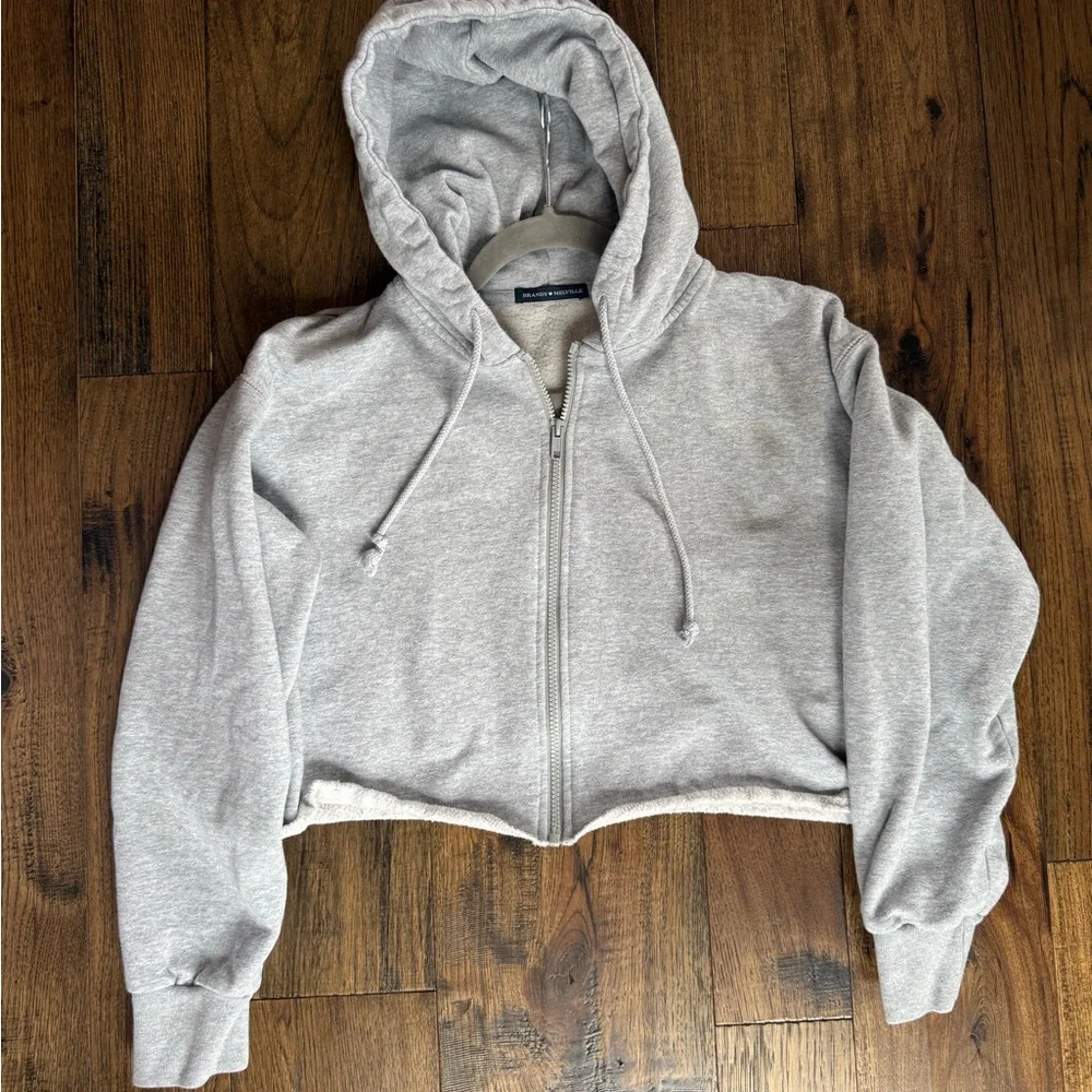 Brandy Melville Light Gray Zip-Up Hoodie - Picture 1 of 8